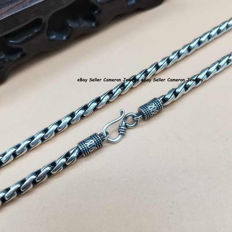 Men’s 925 Sterling Silver Chain 6mm Twist Braided Wheat Link Necklace 20-30in