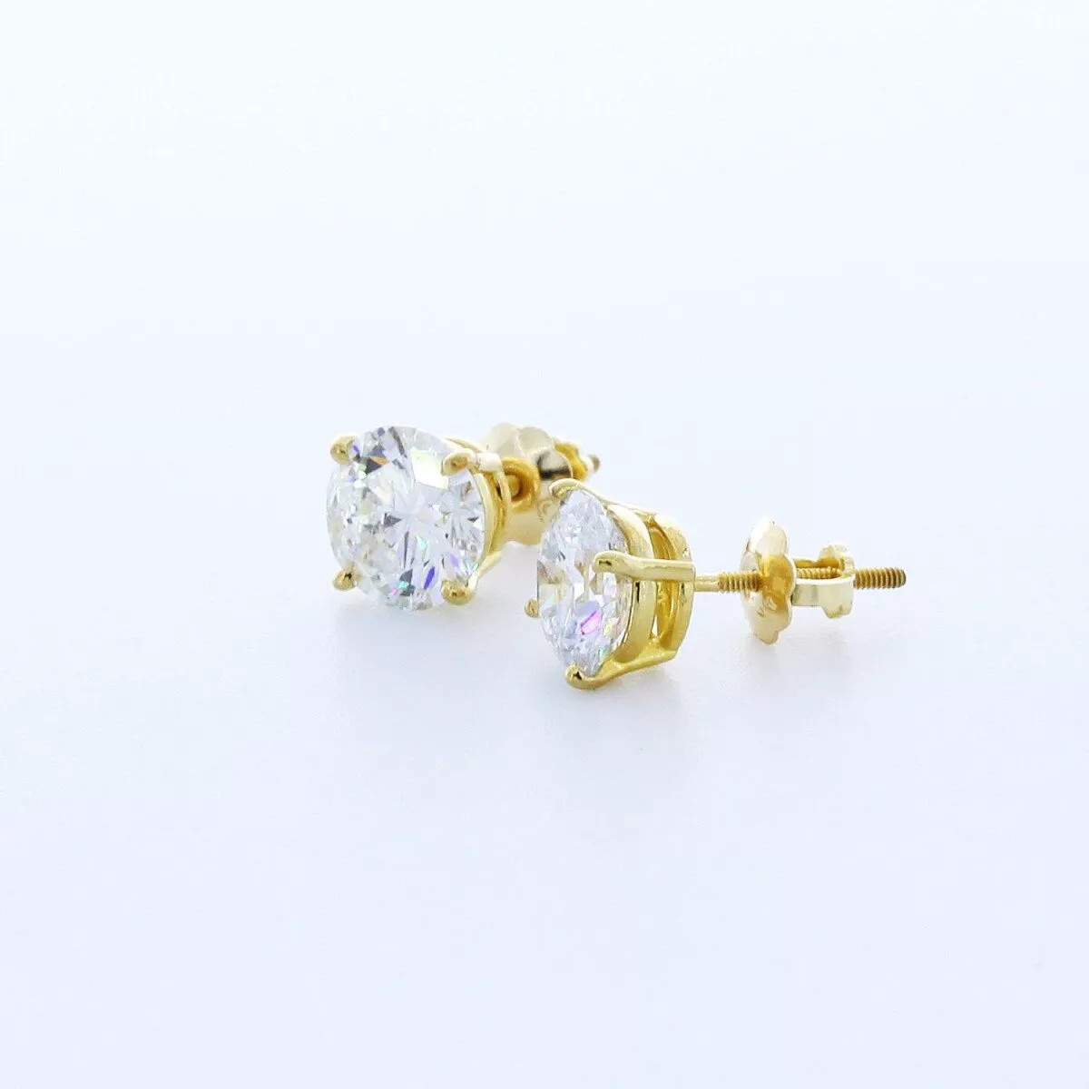 Stud Earrings Solid 14K Yellow Gold Classic 1.87 CT Round Natural Diamond H SI2