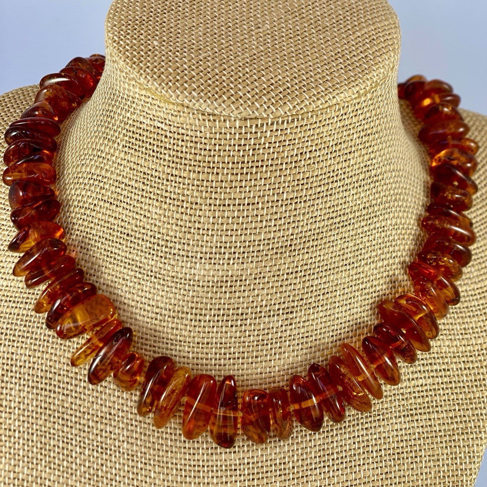 Vintage Natural Baltic Amber Necklace 18,5″ Polished Cognac Nugget Beads