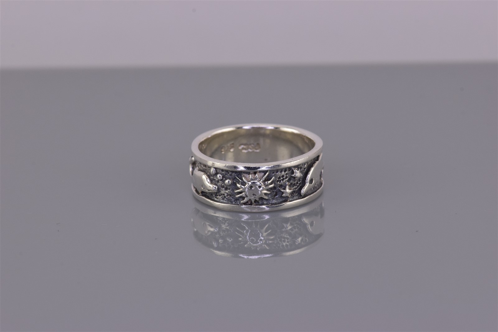 Peter Stone Sterling Silver Sun Stars Dolphins Beach Theme Band Ring 925 Sz: 5