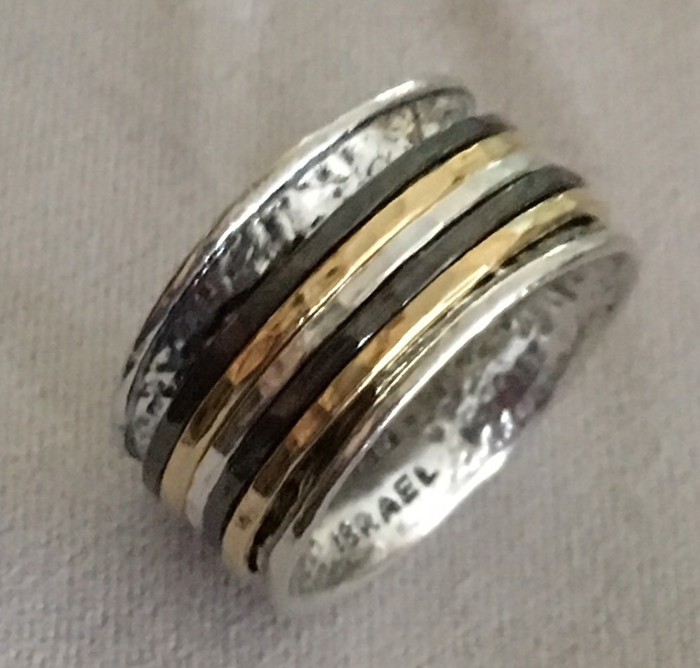 NWOT OR PAZ STERLING SILVER 925 THREE TONES SPINNER RING SZ 8 ISRAEL PZ