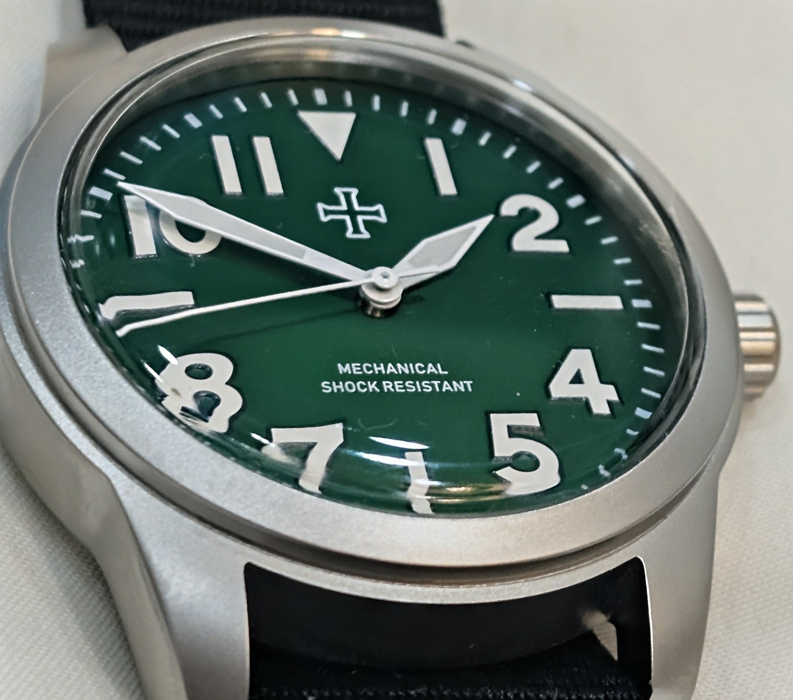 Mechanical Military tool watch Blasted Stainless steel green 39mm