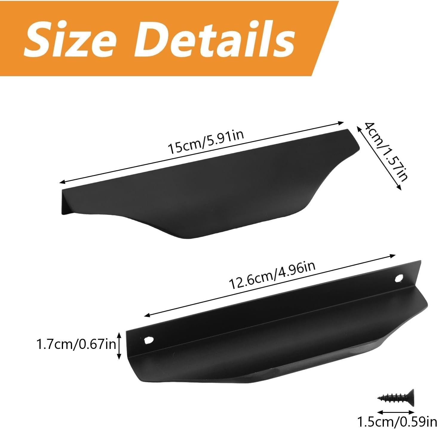 8Pcs Black Aluminum Alloy Modern Elegant Finger Pulls 150Mm X 41Mm 1Mm with Scre