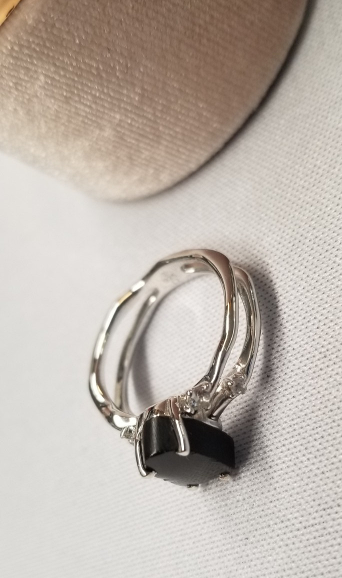 Moon Magic Raw Crystal Black Obsidian Ring sz 6 Sterling Silver