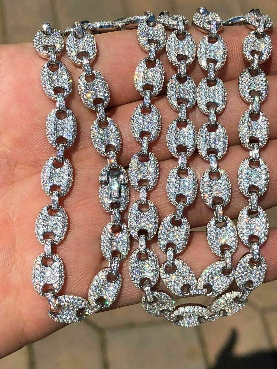 Puff Gucci Link Chain Out ICED Moissanite Pass Diamond Test 925 Silver 8mm Thick