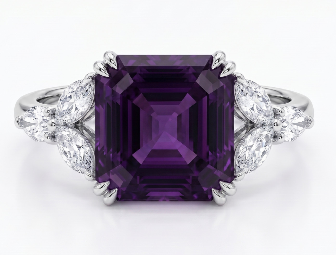 RARE 5.30 Ct Certified Asscher Cut Purple Natural Diamond Ring White Gold Finish