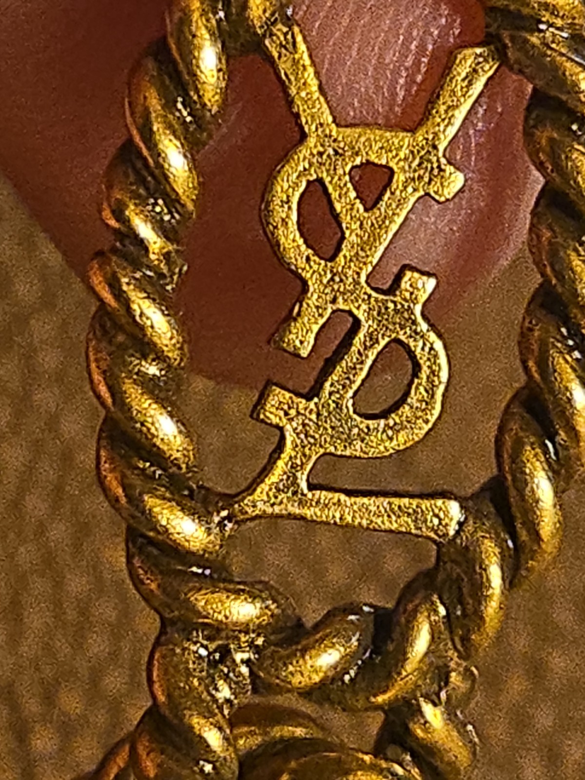 Vintage YSL Yves Saint Laurent Gold Tone Rope Link Red Cabochon Statement…