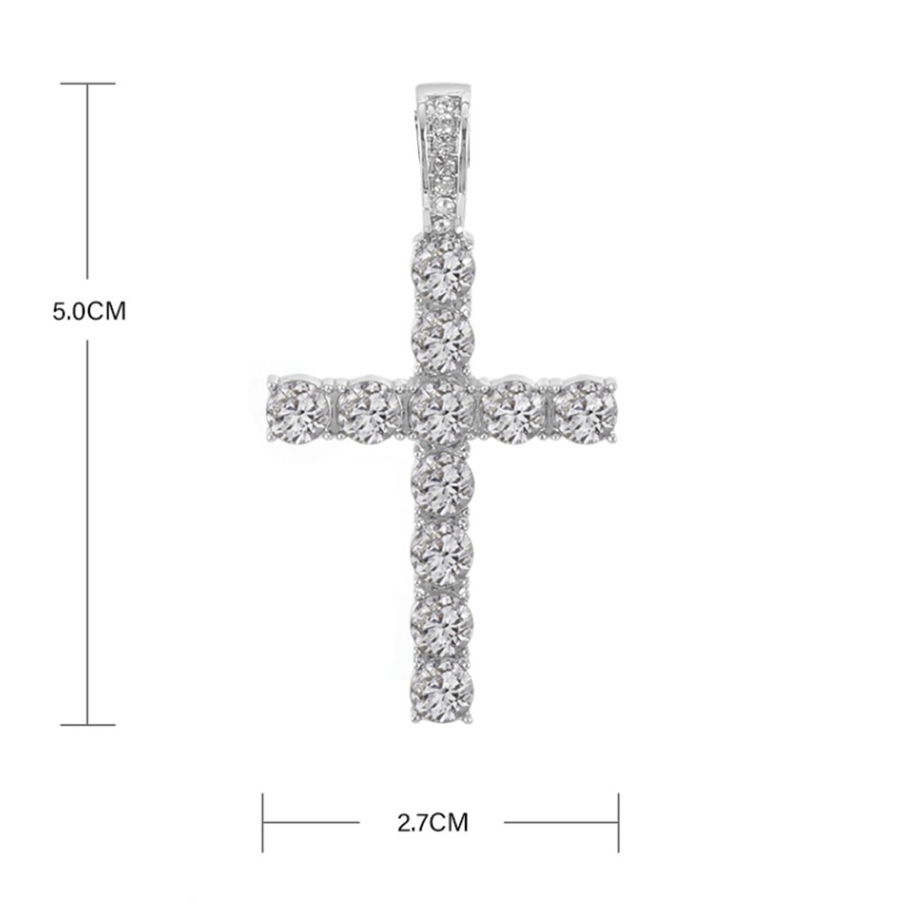 14k Gold Silver Plated Tennis Chain Choker ICED CZ Necklace with Cross Pendant