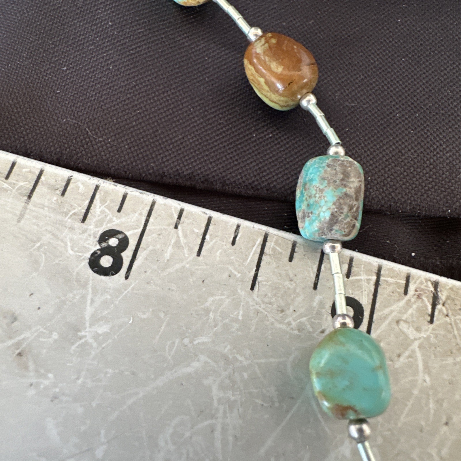 Green Turquoise Liquid Heishi Sterling Silver Nugget 20″ Necklace 19046