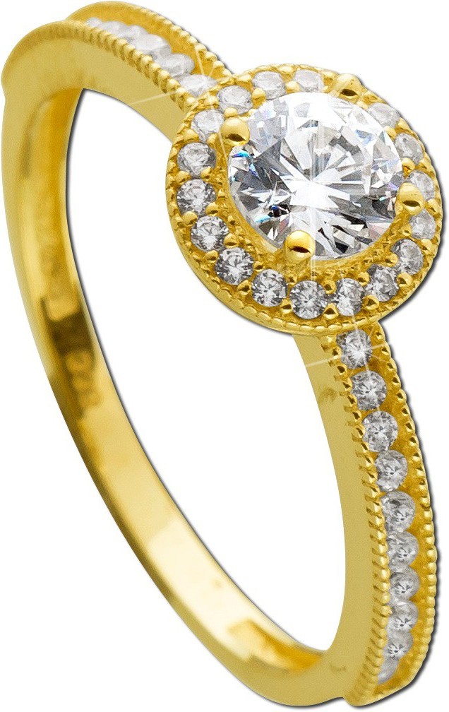 REAL GOLD *** classic ladies’ ring engagement ring brilliant cut cubic zirconia