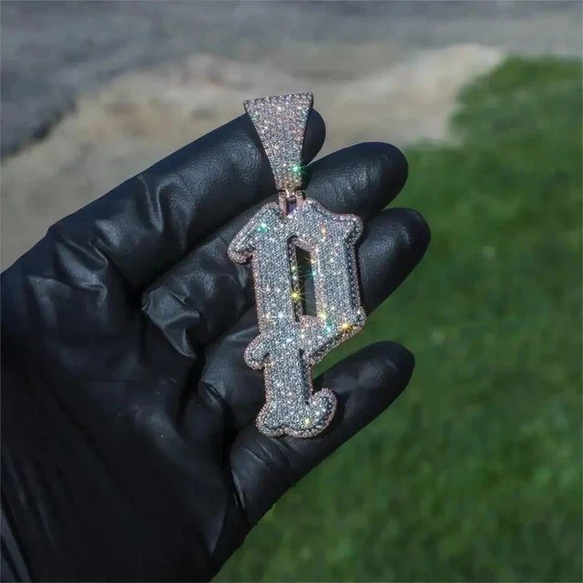 3Ct Round Cut Real Moissanite Custom Initial Men’s Pendant 14k White Gold Plated