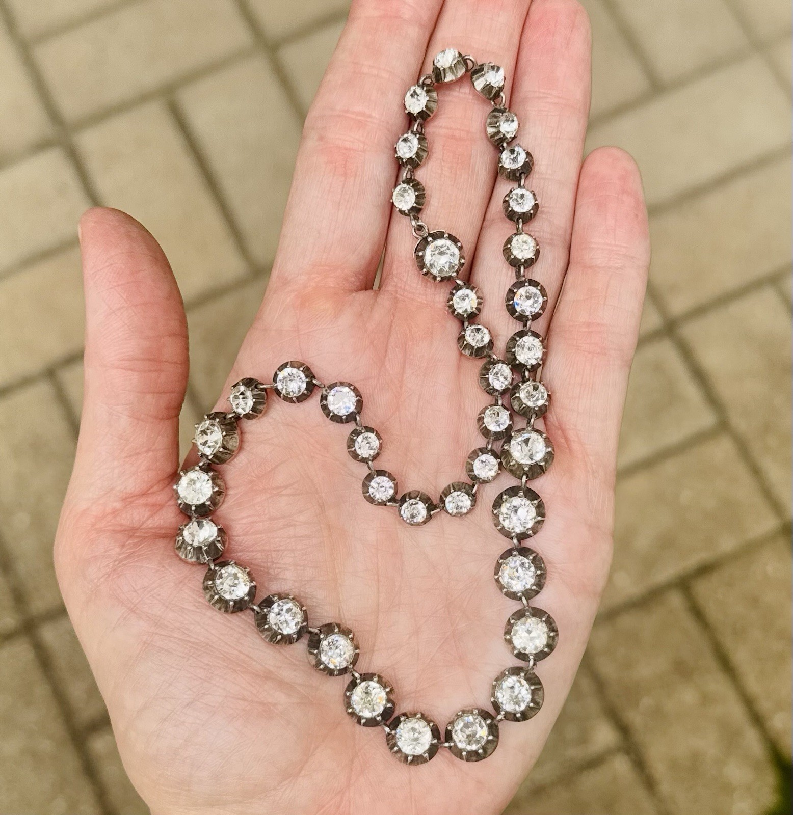 Antique Georgian Silver Paste Rivière Collar Necklace 15” Estate Rare Pre 1837