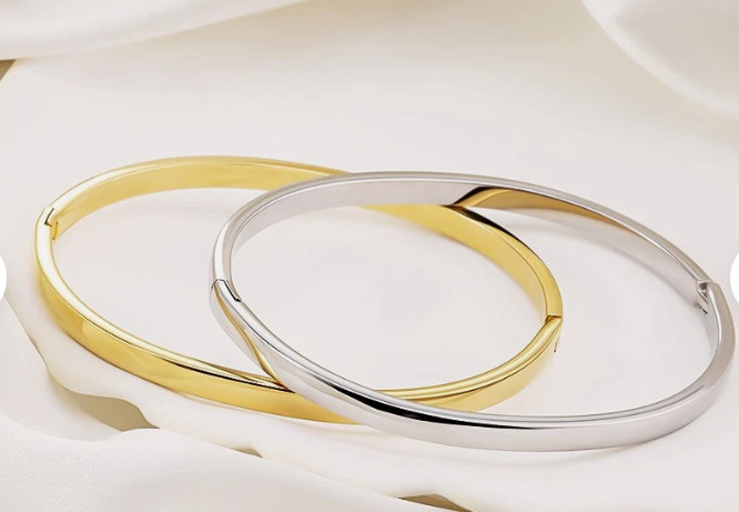 18K Gold PVD Stainless Steel Chunky Bangle Bracelet Minimalist Glossy SHIPS FREE