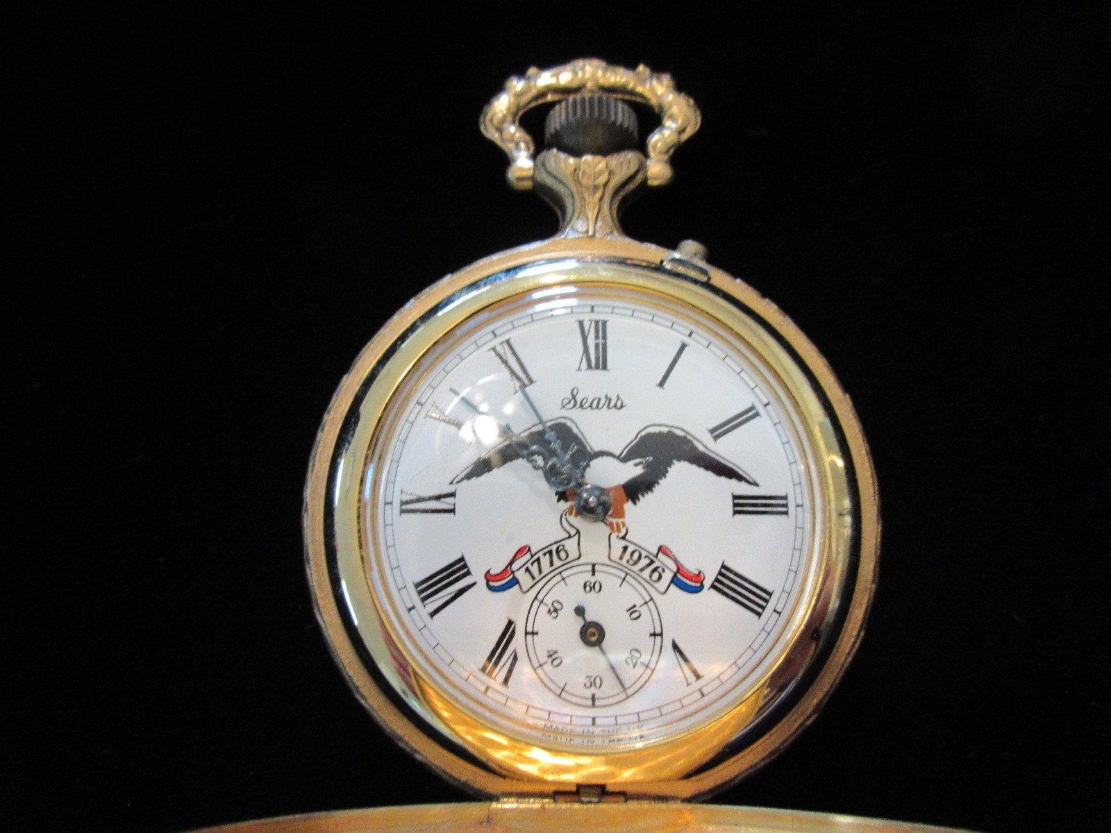 Vintage Sears Liberty Bell Ornate made in UK manual wind pocket watch 1776-1976