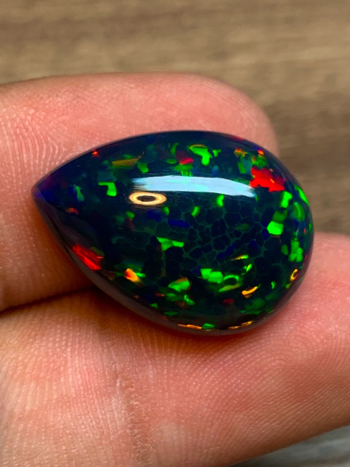 Ethiopian Black Opal Gemstone 10.8 Carat Pear Cabochon Honeycomb Welo Loose Gem