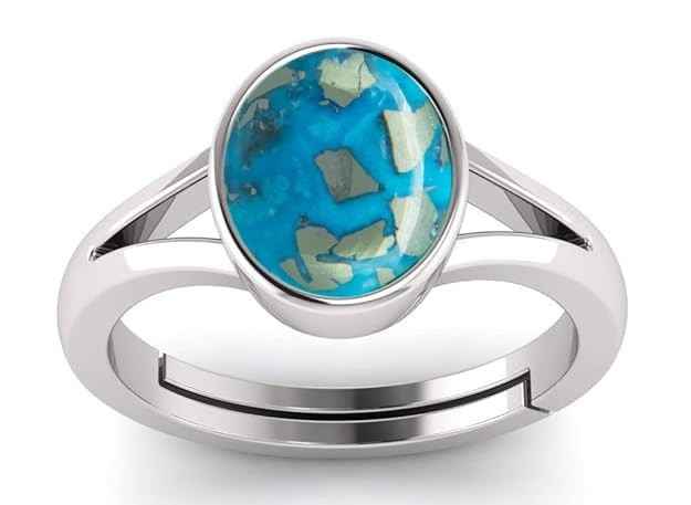 Irani Firoza Turquoise Gemstone Panchdhatu Adjustable Silver Plated Ring Unisex