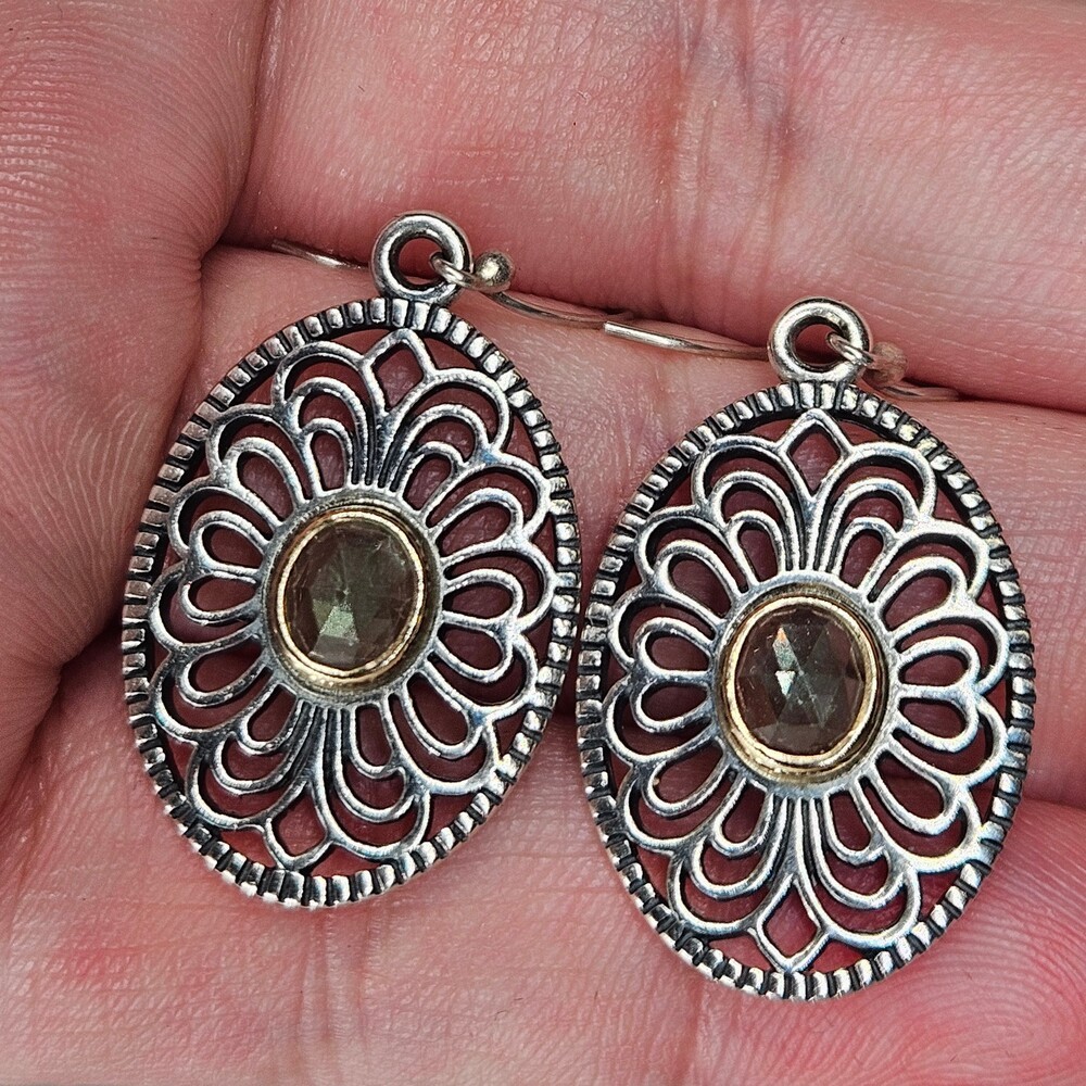 925 Sterling Silver Pandora Allure Green Spinel Filigree Hook On Earrings
