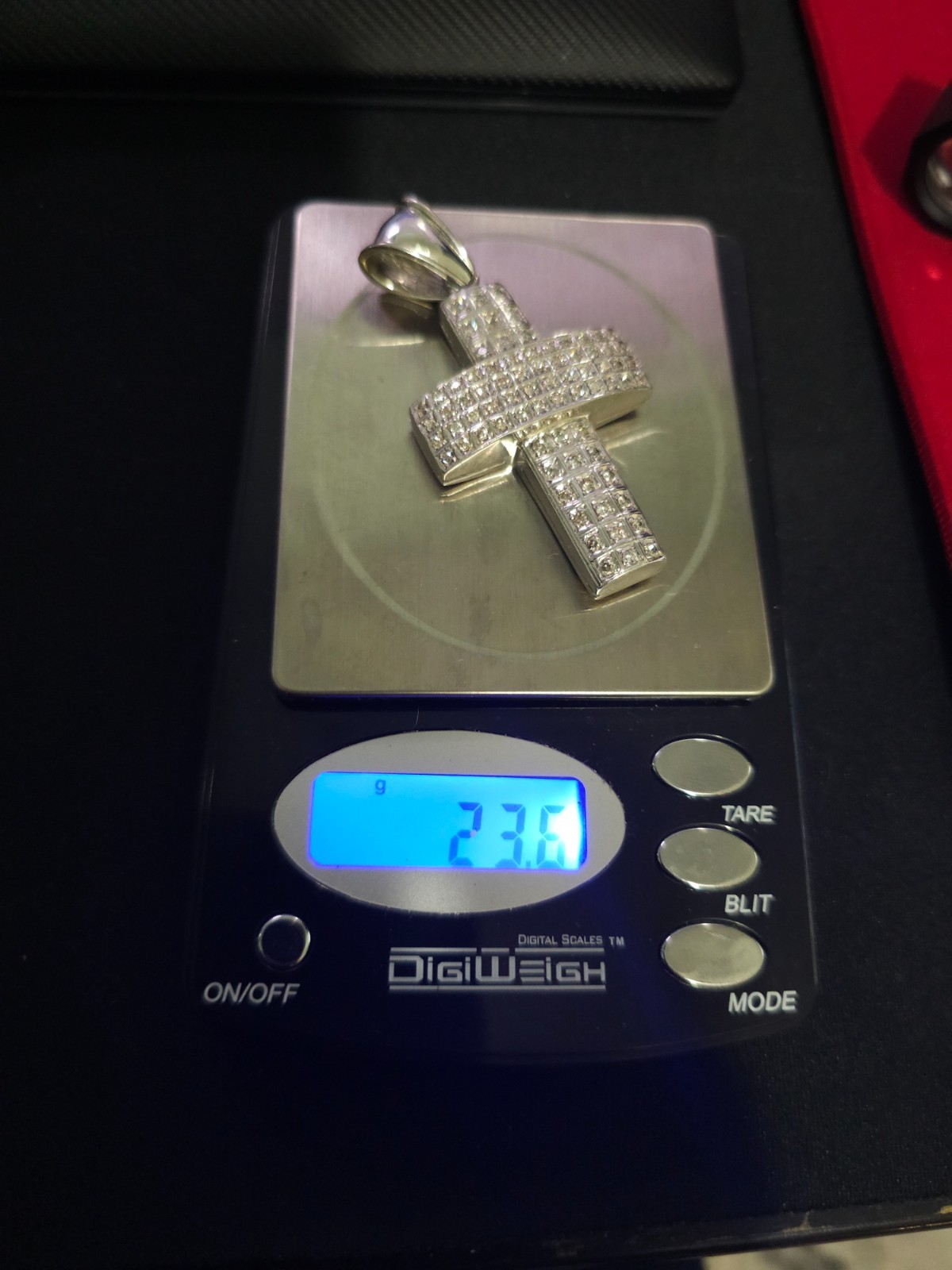 Heavy 23.6g Solid 14K White Gold Cross Pendant 2.4ct Natural Diamonds 49mm