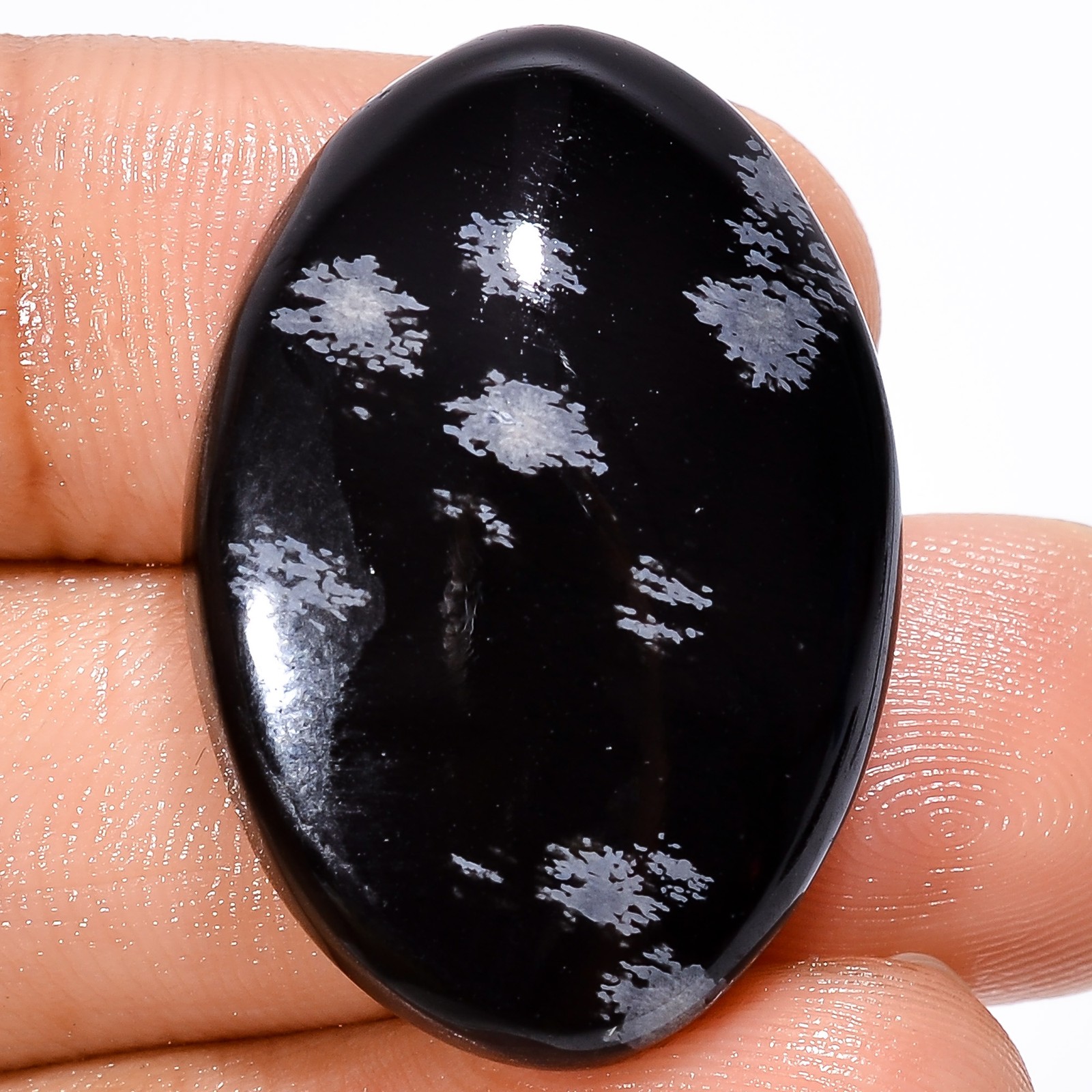 Natural Snowflake Obsidian Oval Shape Cabochon Gemstone 30 Ct 28X19X7 mm A-21218