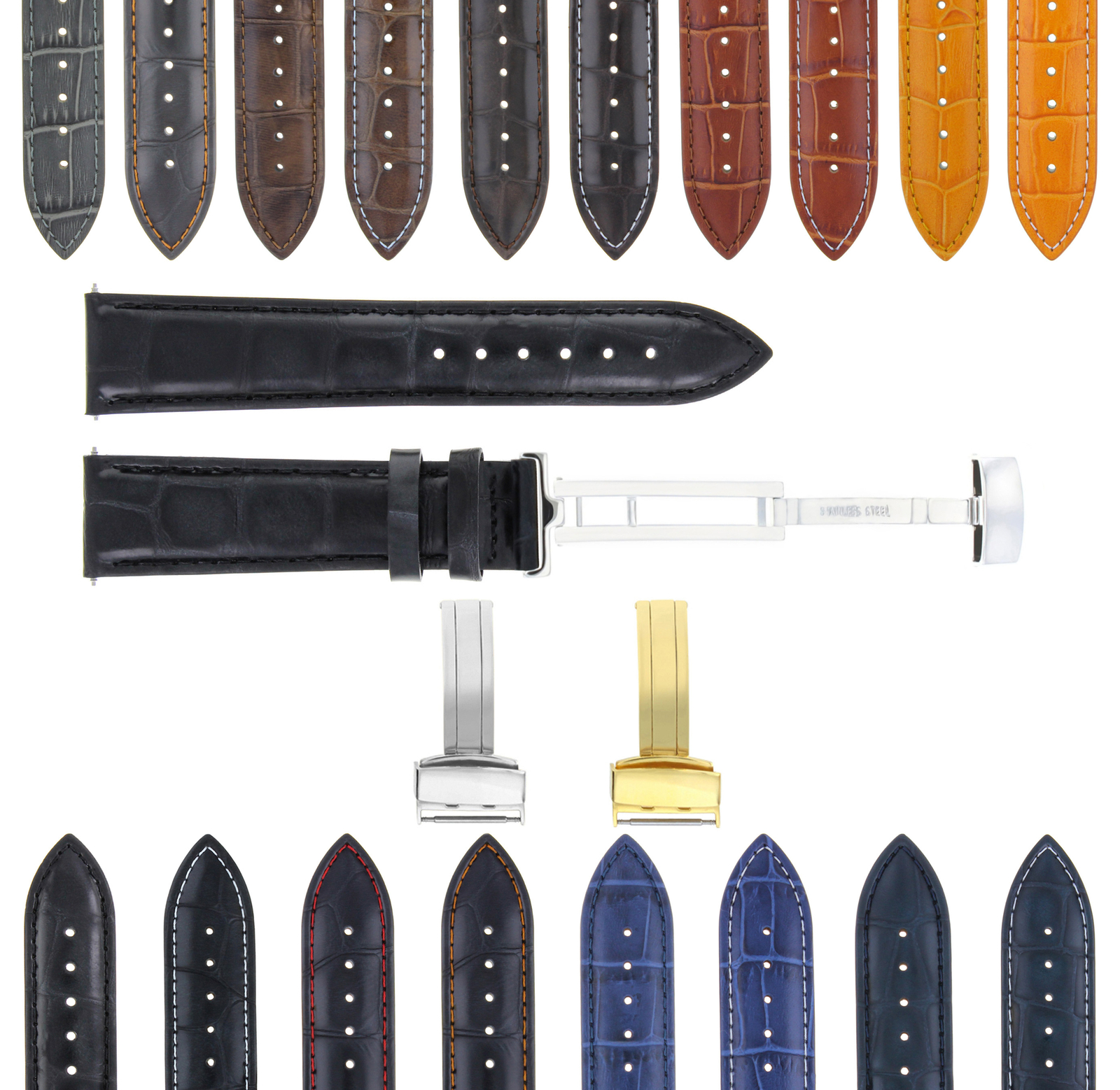 17-24MM LEATHER WATCH BAND STRAP FOR CARTIER TANK FRANCAISE DEPLOYMENT CLASP
