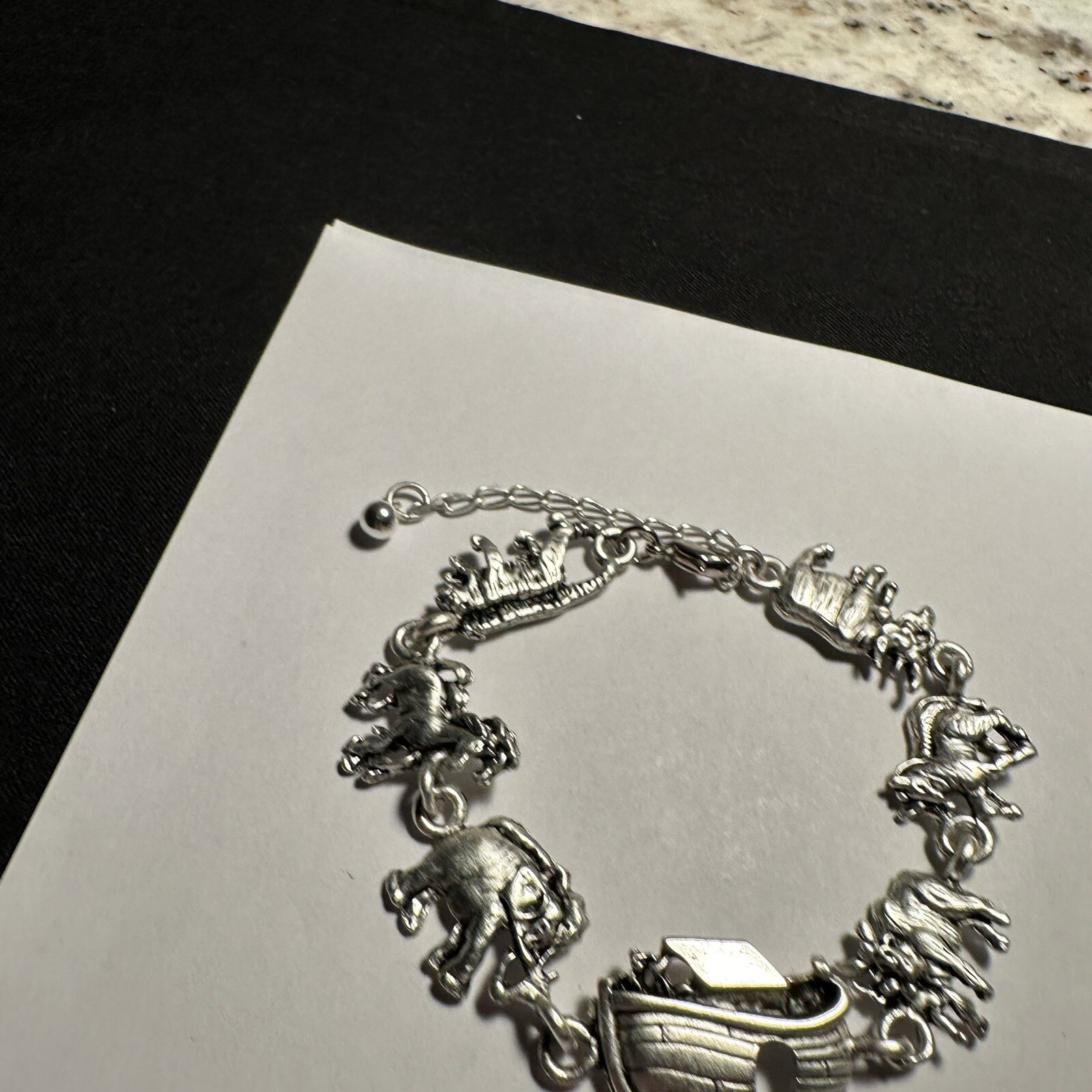 Silver Tone Noah’s Ark Animal Bracelet Extension Chain Adjustable 8 -9 1/2 Inch