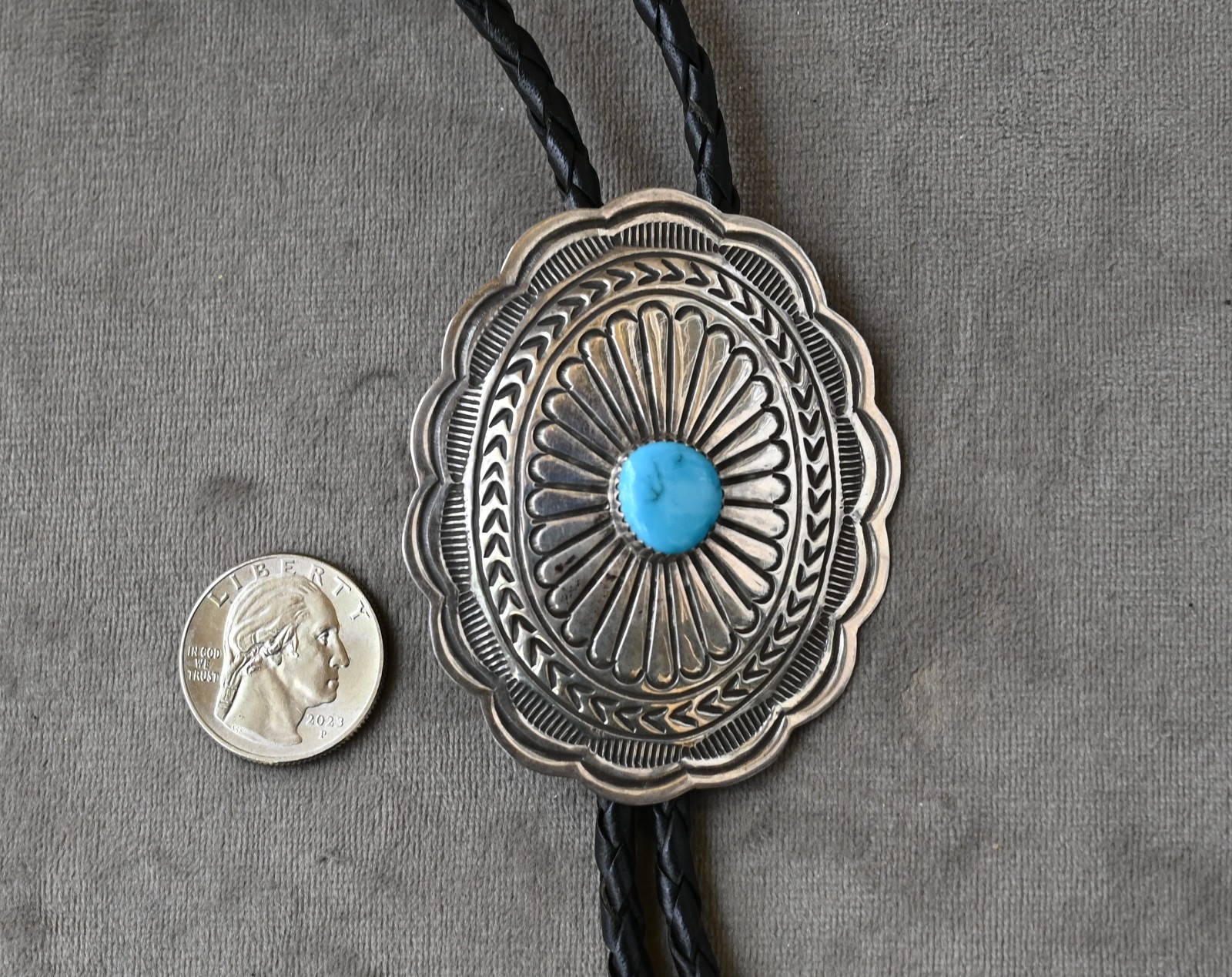 BIG Navajo Concho Bolo by Wilbert Benally Sleeping Beauty Turquoise & Sterling