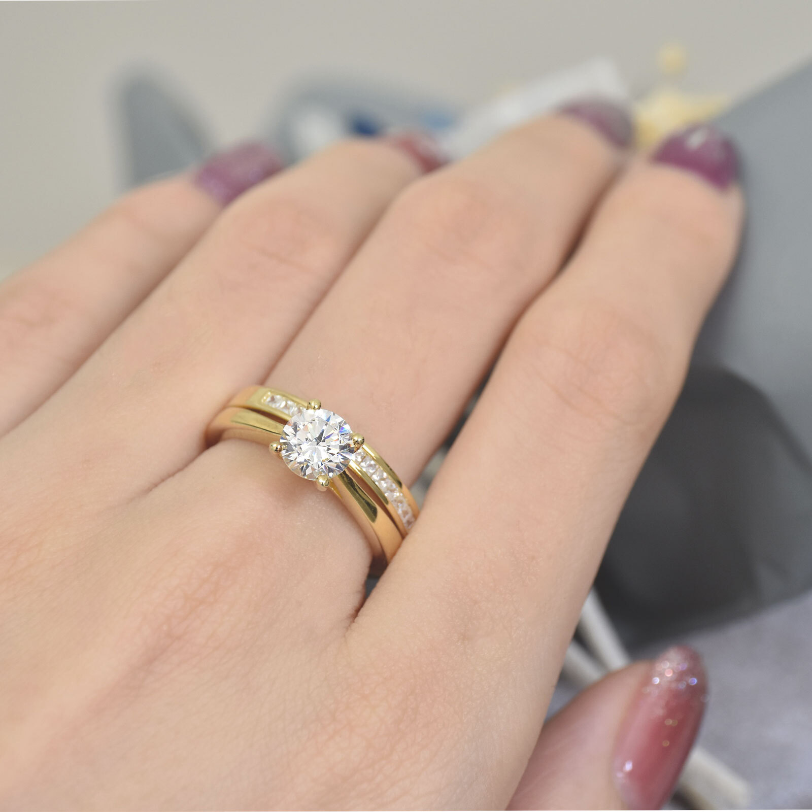 1 Carat Silver Bridal Set Engagement Promise Wedding Ring Sets Womens Jewelry