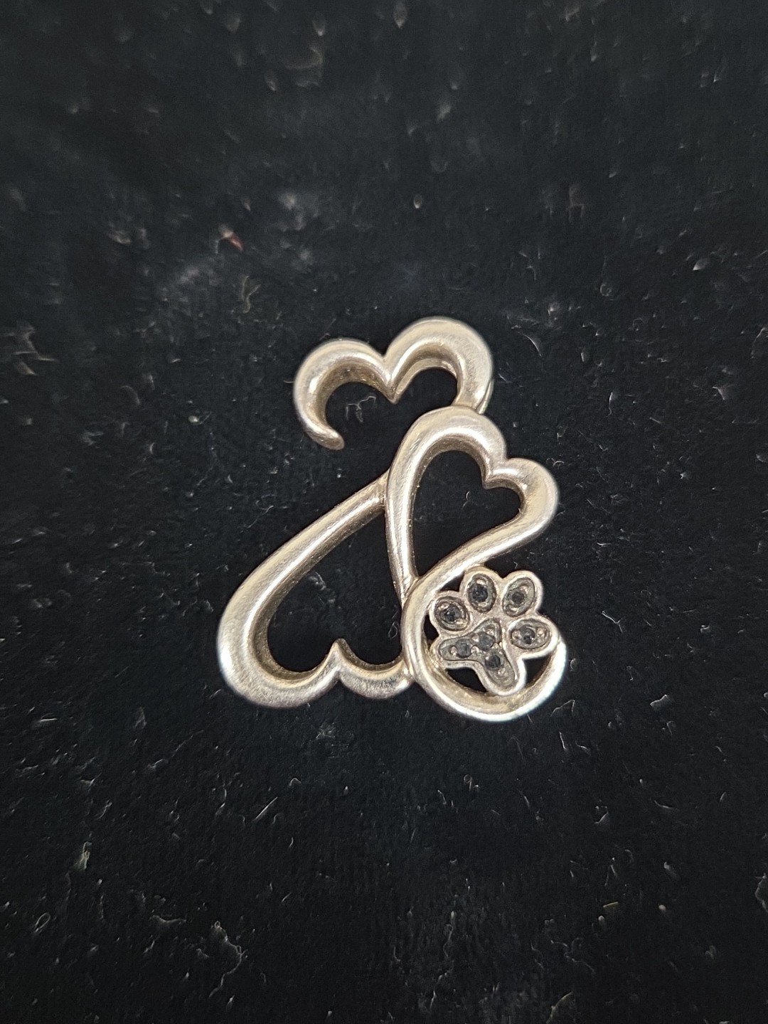 Sterling 925 Jane Seymour Family Paw Print Open Hearts Black Diamond Pendant 1”