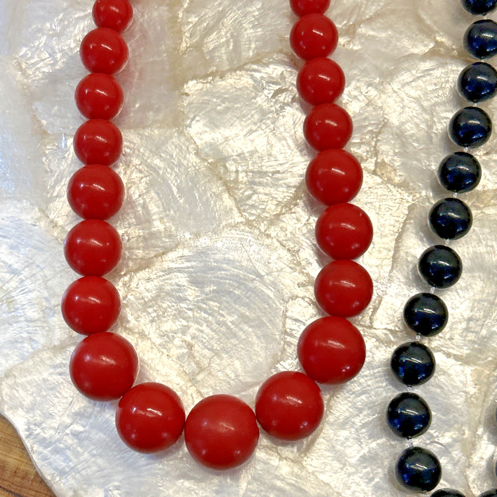 Vintage 80s Three (3) Beaded Necklaces Red, Black, & Lavender