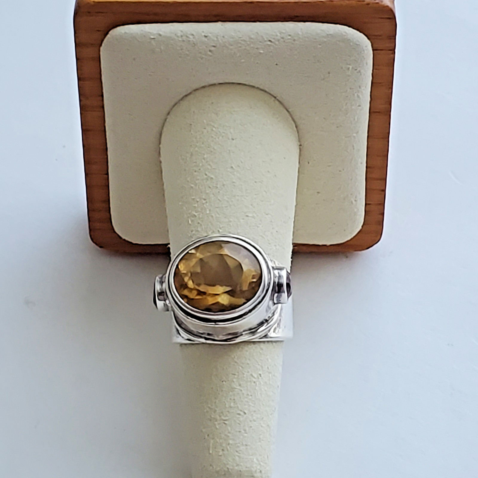 Unique Oval Citrine And Amethyst Sterling Silver 925 Wide Cocktail Ring Size 7