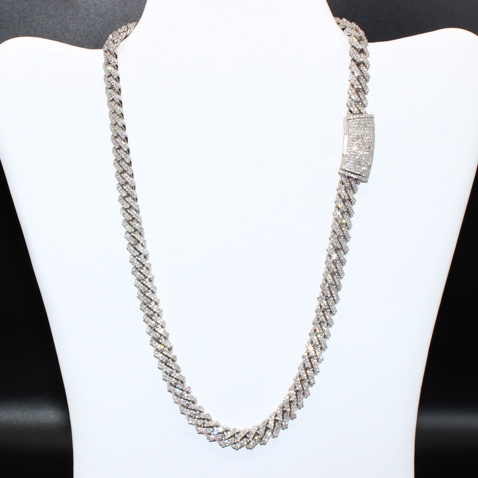 White Gold Cuban Link Chain 20” 10mm Approx. 20ct Real Diamond 129g Necklace