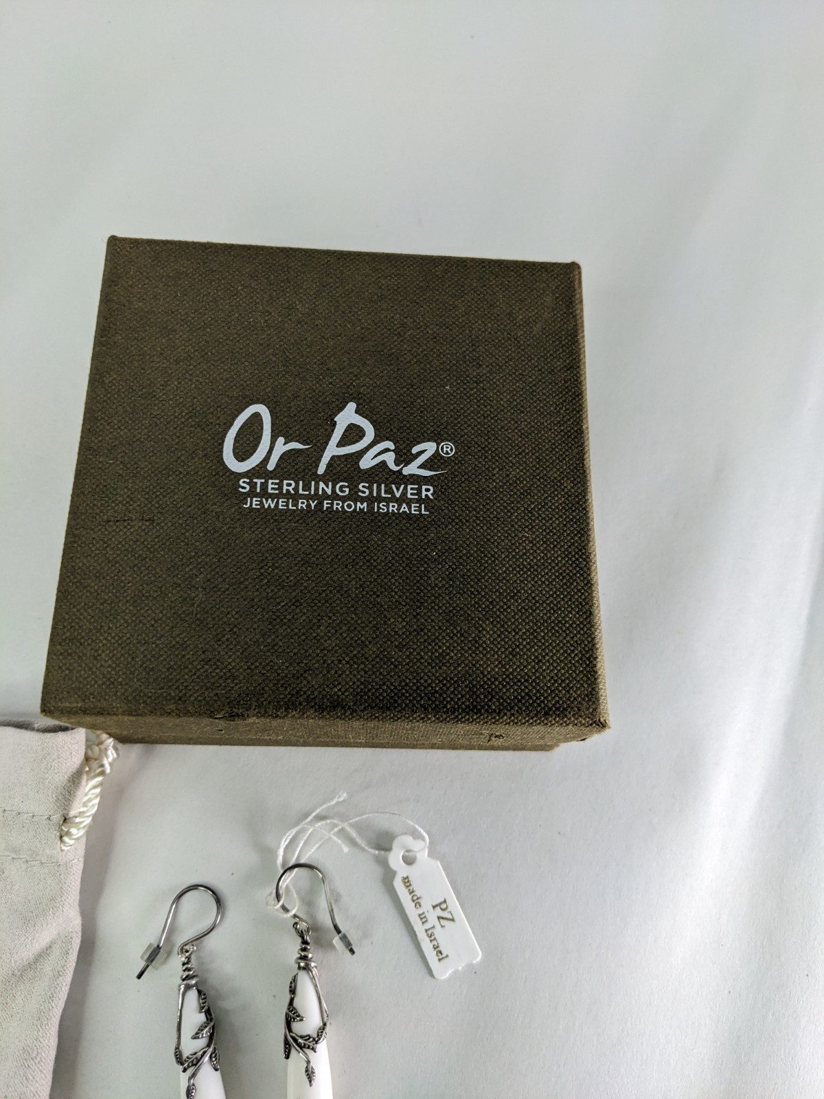 Or Paz White Cream Pearl Sterling Silver French Hook Floral Earrings Oxidized