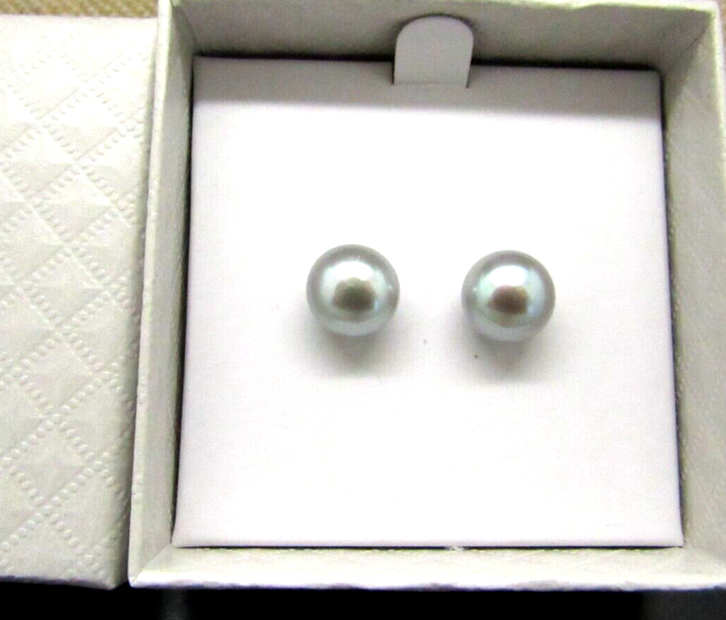 HONORA PEARL STERLING SILVER Light gray PEARL STUD EARRINGS 9MM NEW IN BOX