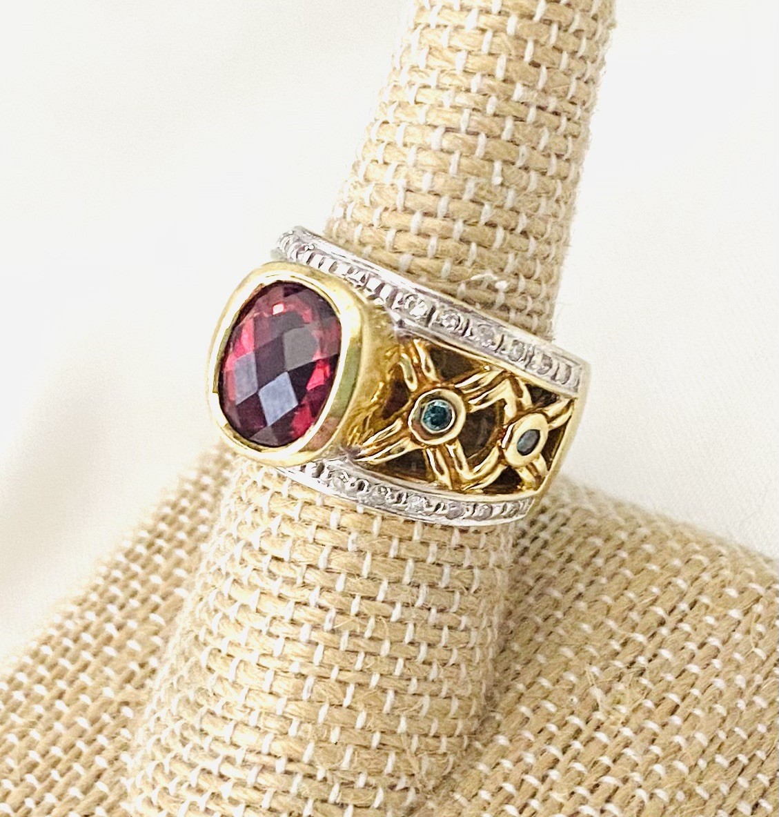 Michael Valitutti NH Vintage 18K Rhodolite Garnet & Diamond Ring-Sz 7- 16.20 Gms