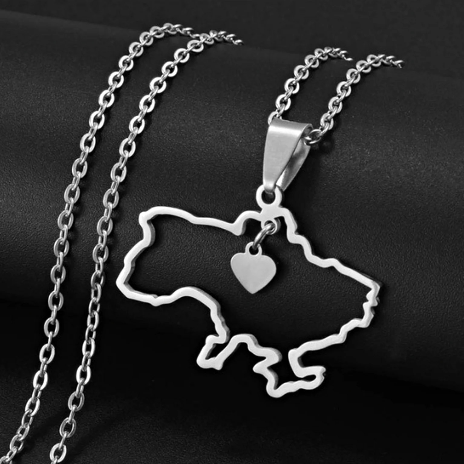 Ukraine Map Outline Pendant Necklace