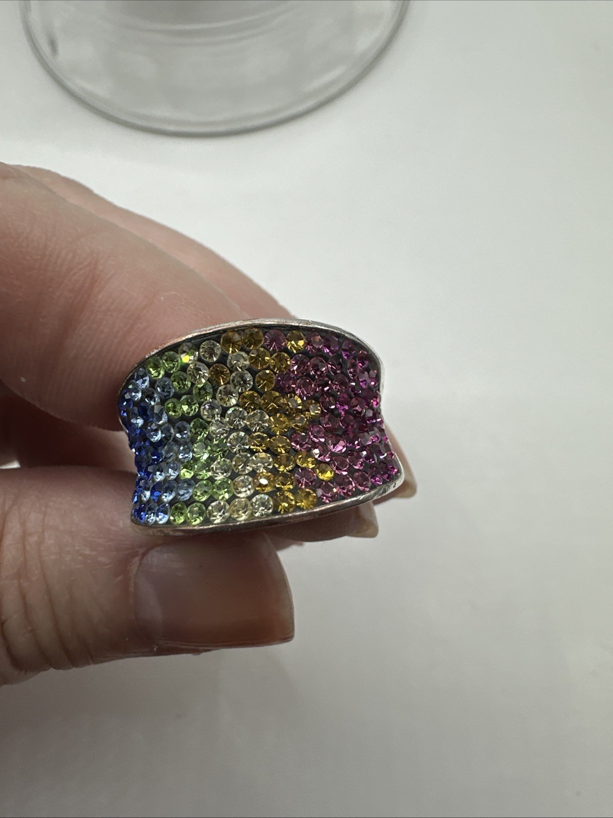 Silver Tone Jacmel JCM Brass Crystal Domed Pave Pageant Ring Sz 8