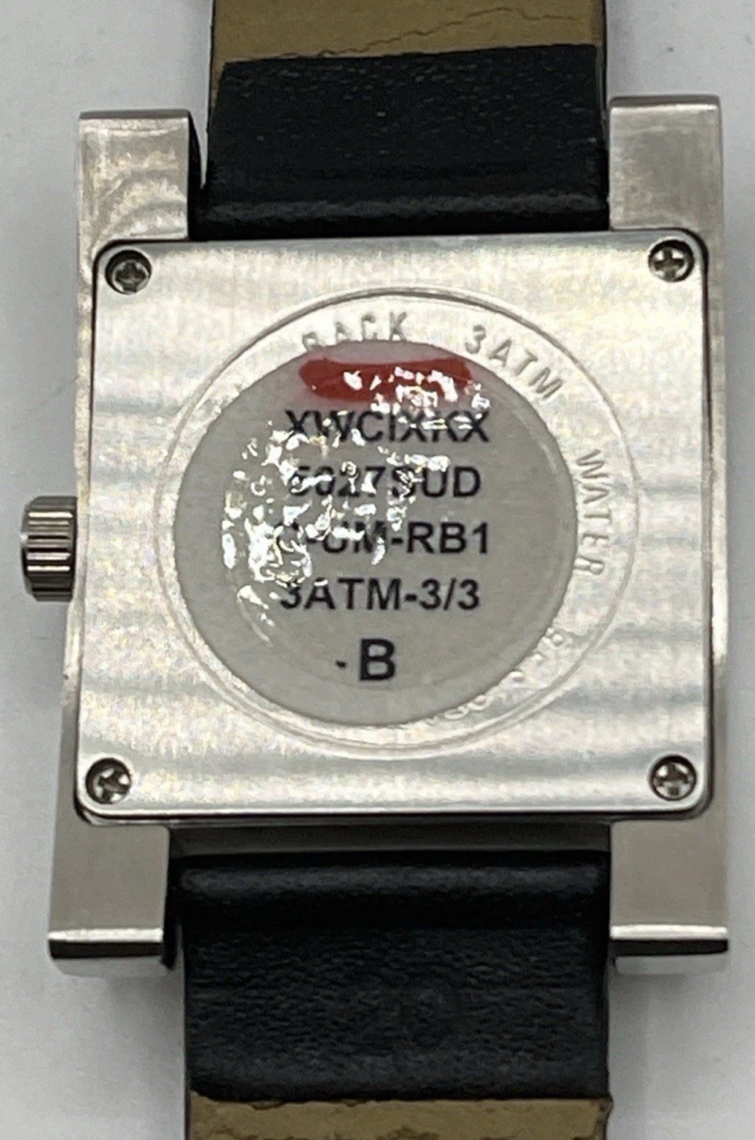 Carly Rex Quartz Square Watch Black Dial Date Silver Steel Black Leather 30m
