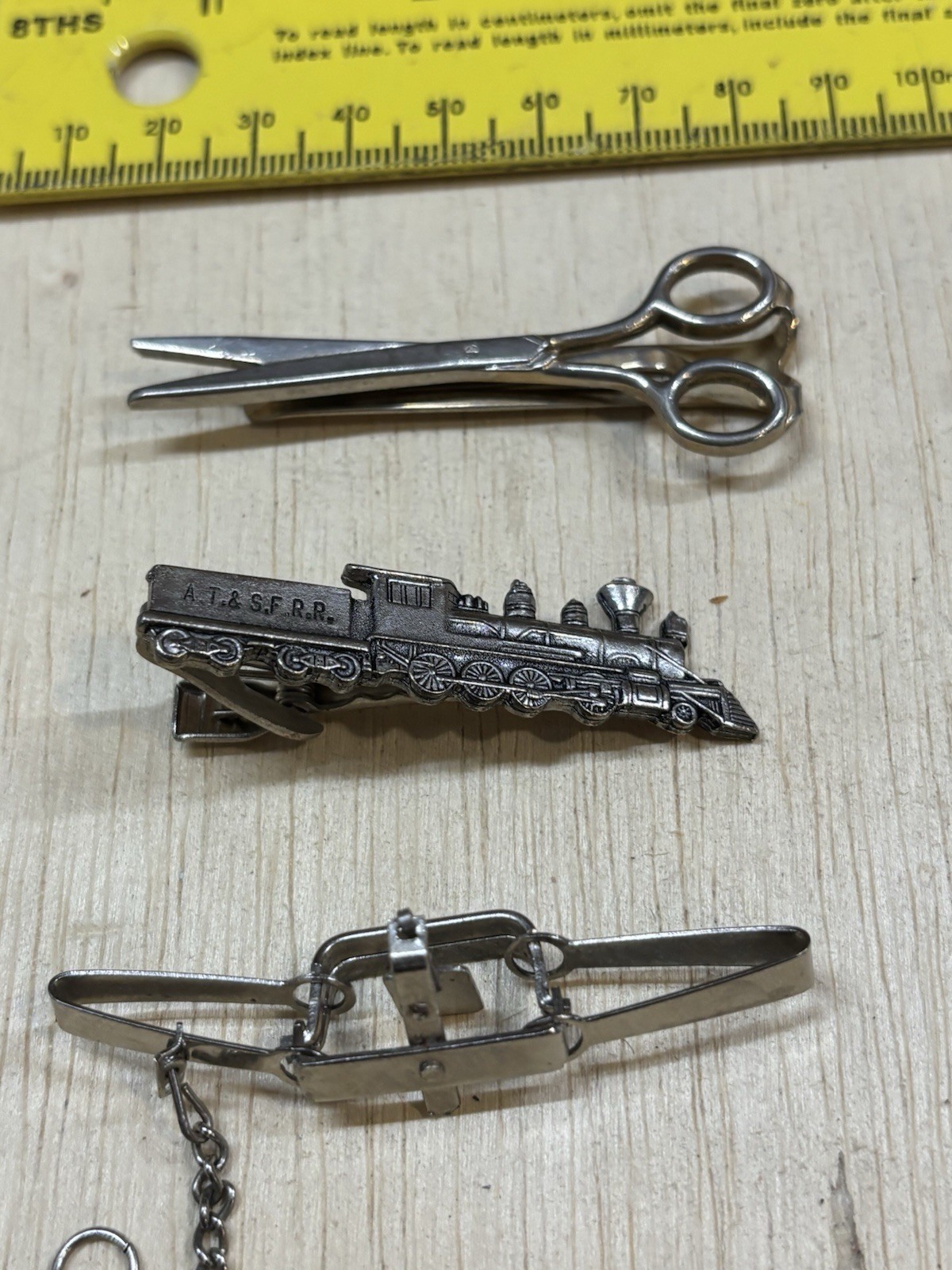 Vintage Tie Clip Lot Railroad Train Scissors Novelty Mens Accessories 6pc