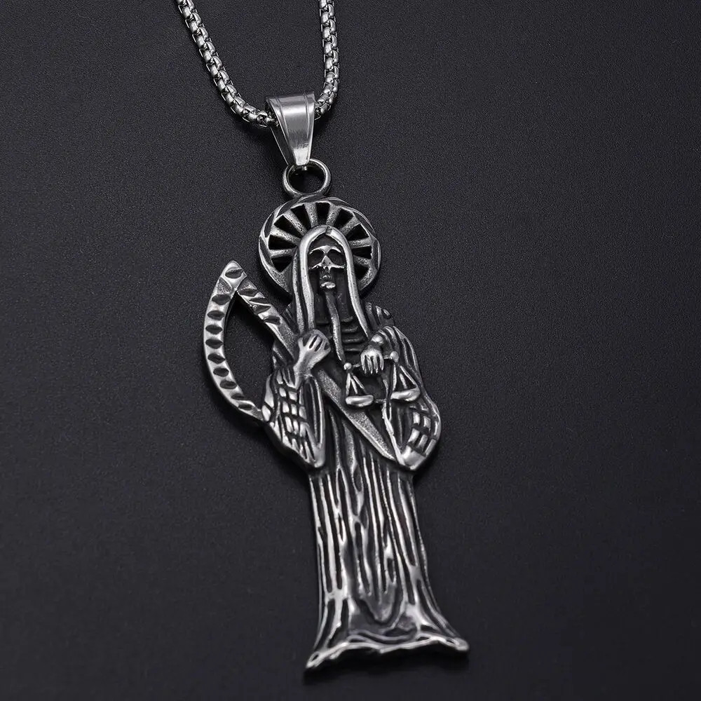 Saiye 316L Stainless Steel Holy Saint Death Santa Muerte Grim Reaper Pendant.