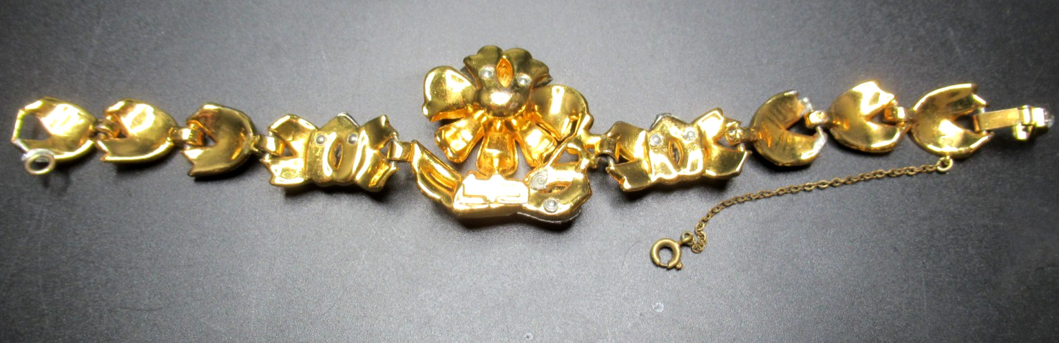 CORO Navy Blue Enamel Rhinestone Flower Early Vintage Bracelet