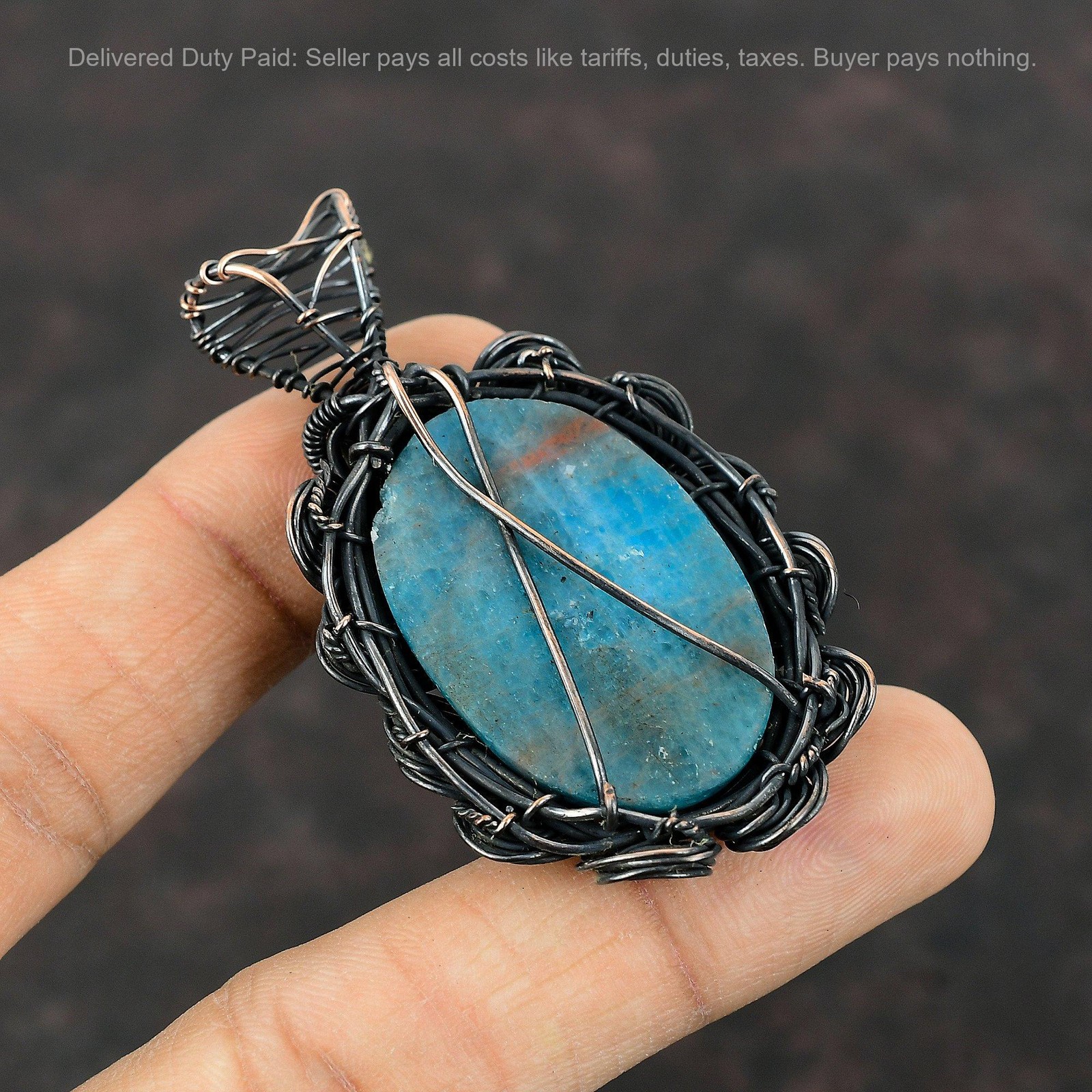 Neon Apatite Gemstone Wire Wrapped Flower Handcrafted Trendy Wife Pendant Copper