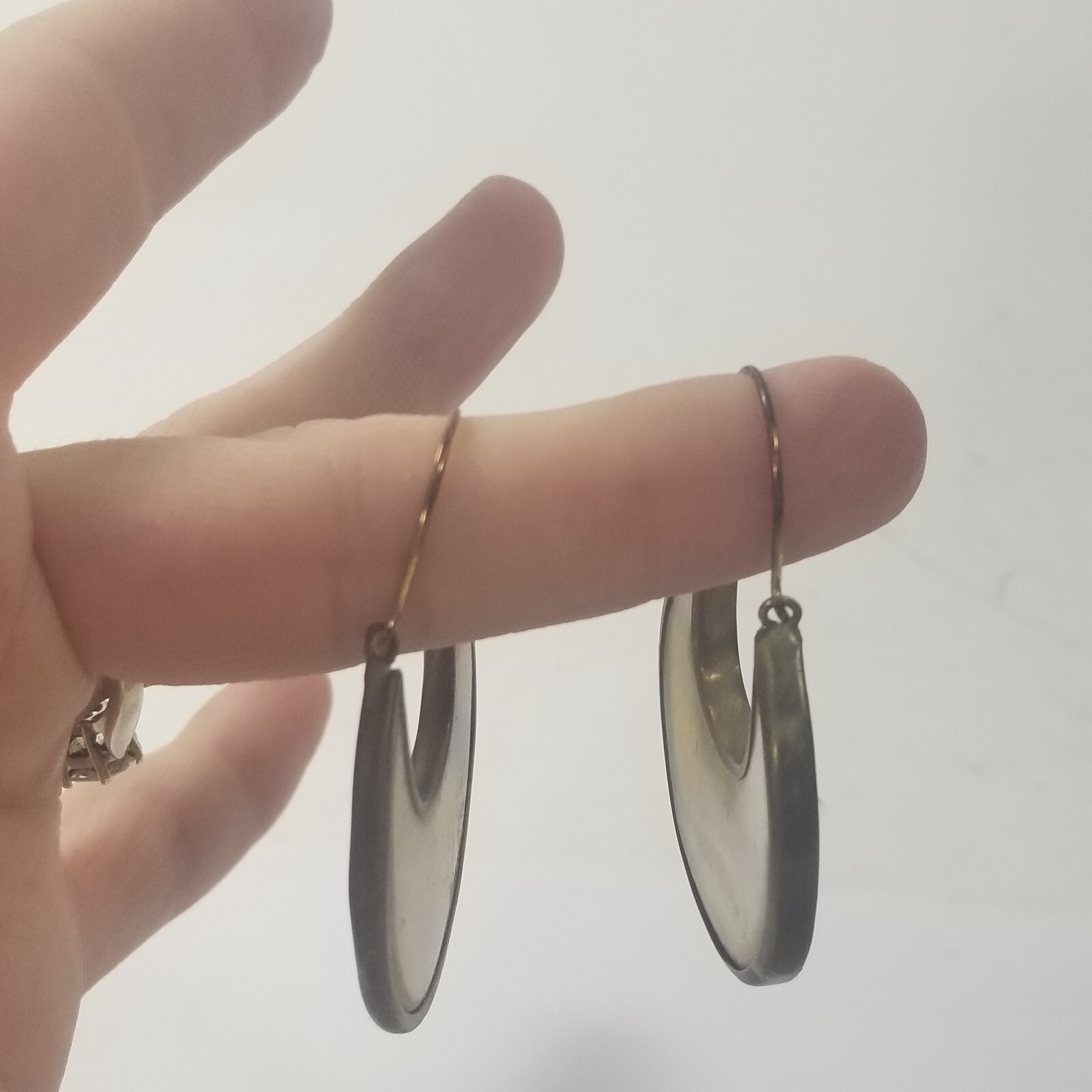 Vintage Boho Gold Tone See Through White Clear Hoop Dangle Earrings