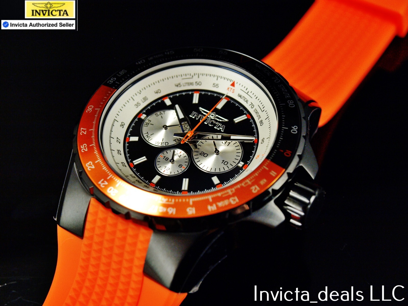 Invicta Men’s 50mm AVIATOR NAUTICAL Series Quartz BLACK DIAL Orange Tone SS Watc