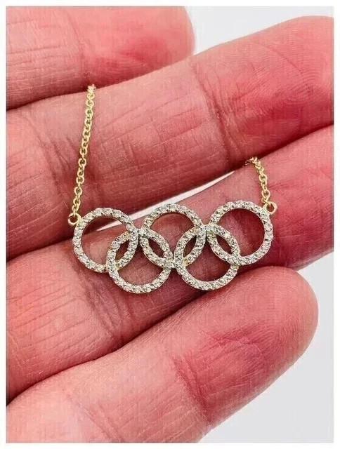 2 Ct Round Cut Real Moissanite Cluster Olympic Pendant 14k Yellow Gold Plated