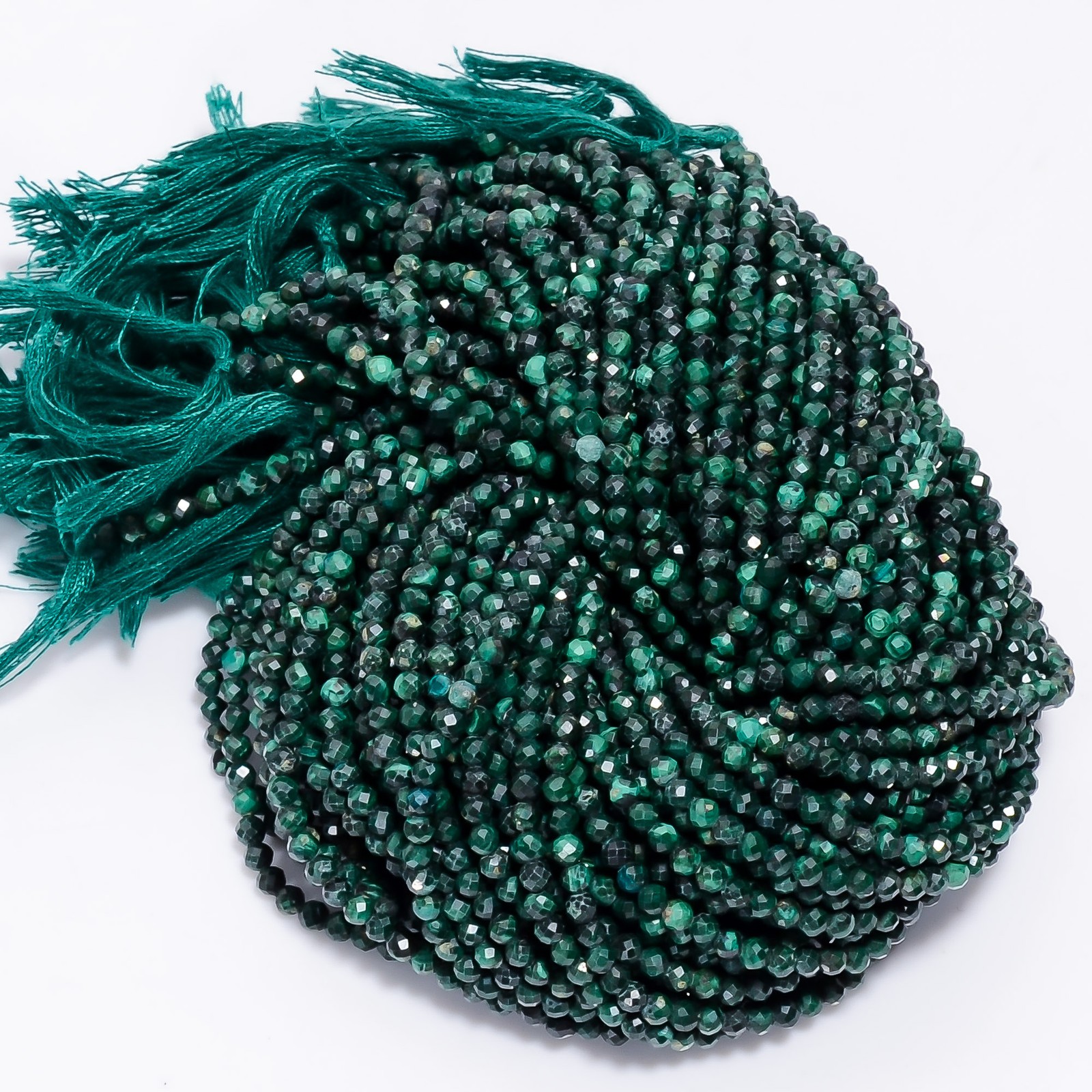 Natural Malachite Gemstone Round Shape Faceted Beads 3 mm Strand 12″ AB-841