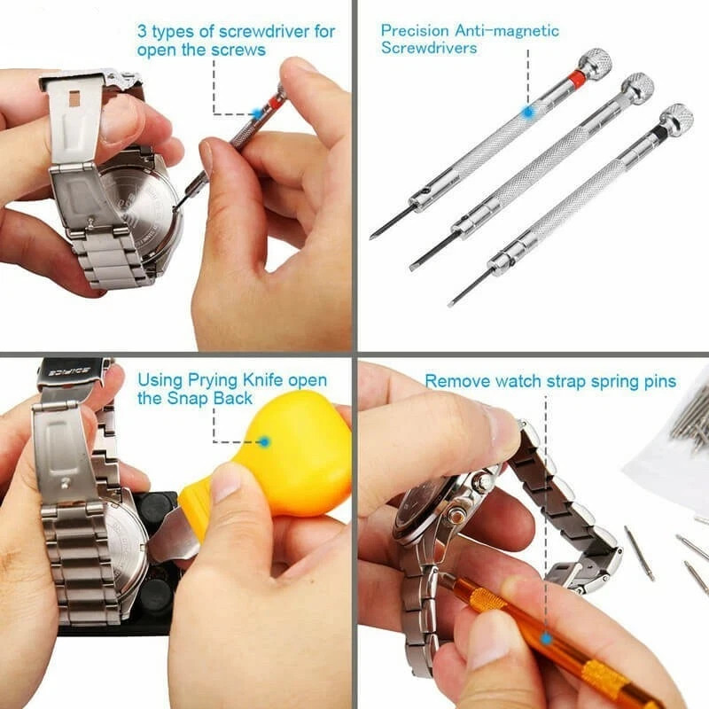 147 Pcs Watch Repair Kit Watchmaker Back Case Remover Opener Link Pin Spring Bar