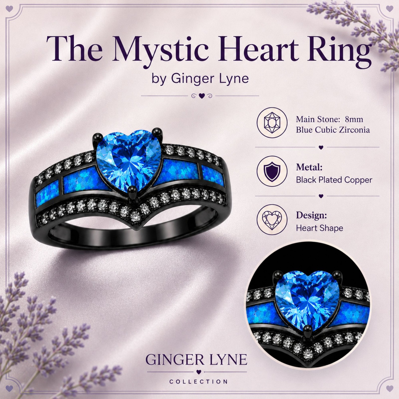 Black Engagement Ring for Women Mystic Topaz CZ Heart Promise Ring Gift for …