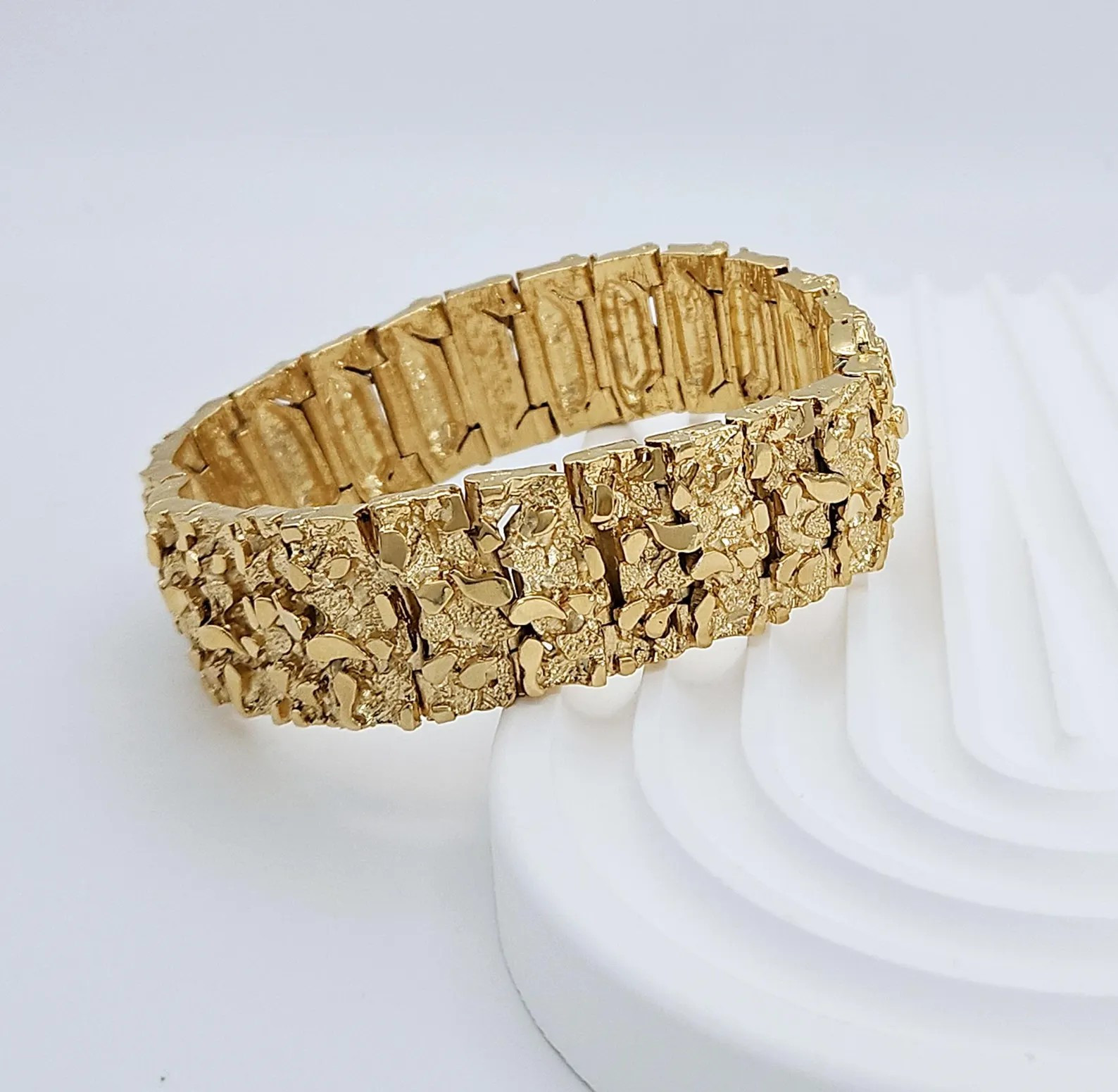Large Gold Nugget Bracelet, 22mm Gold Nugget Bracelet, 14k Heavy Plated Gold