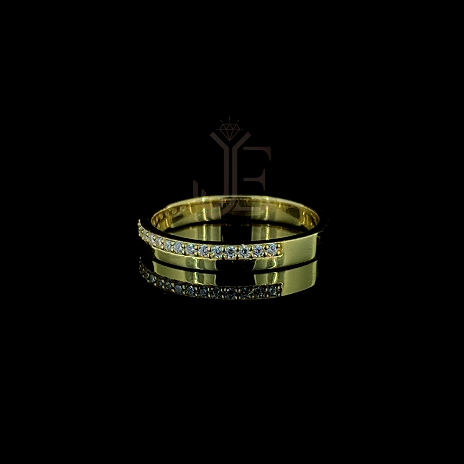 14K Gold Minimalist One Side Pave Wedding Band Flat Comfort Fit Classic Band