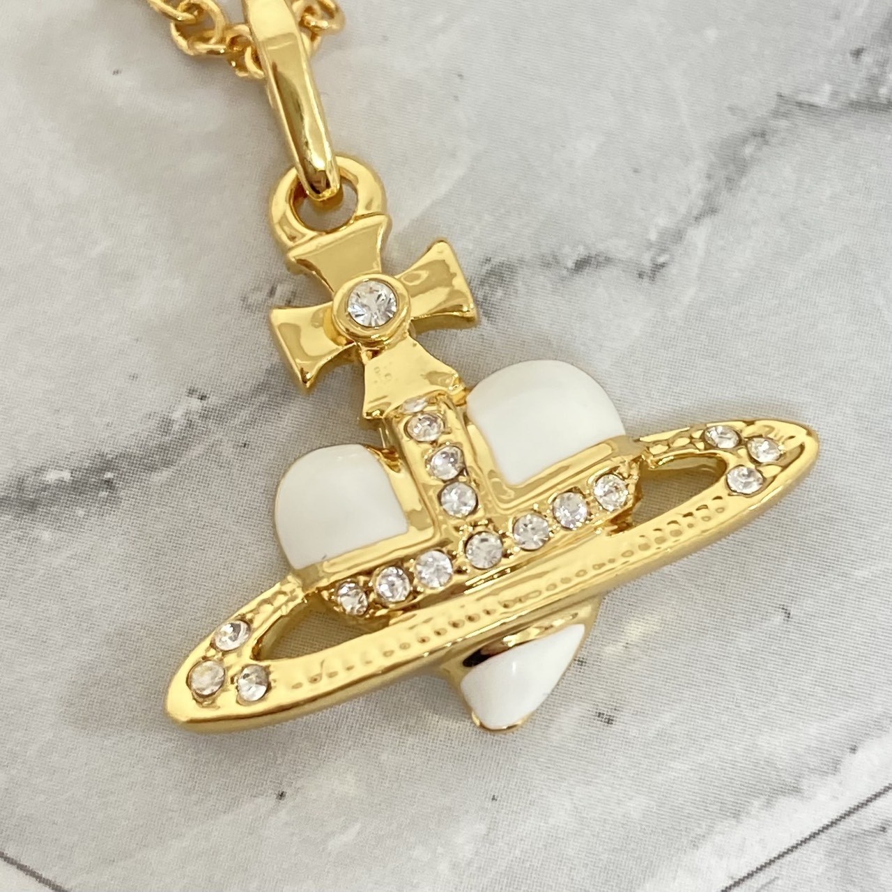 Vivienne Westwood Necklace Diamante Heart Gold White TOP 2.5cm NO BOX